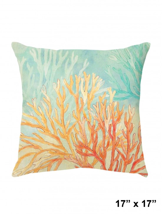 Double Sided Coral Print Cushion & Filler